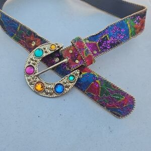 Vibrant Multicolor Women's Belt with Jeweled Buckle L